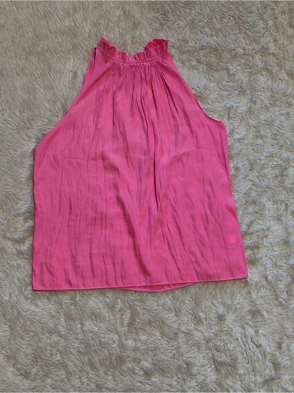 Ramy Brook Ruffle Mock Neck Sleeveless Halter Blouse in Pink - Size Medium
